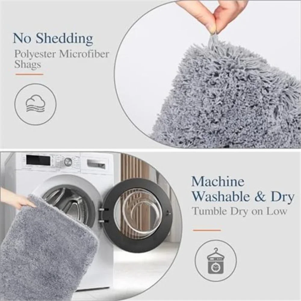 Bathroom Rug 16x24 Grey Non Slip Absorbent Microfiber Shag Bath Mat